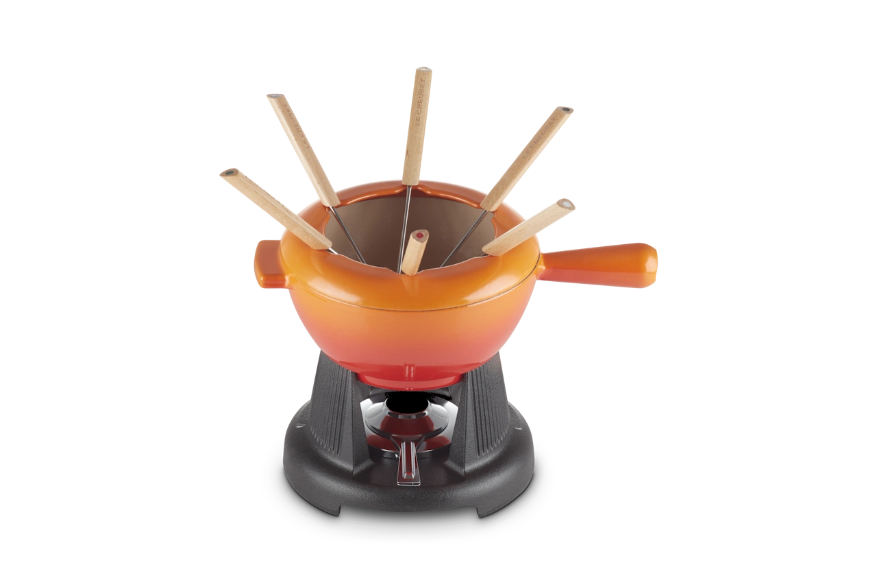 Le Creuset Gusseisen Käsefondue Set ofenrot / orange