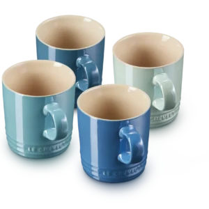 Le Creuset Keramik Becher metallic 4er Set blau-grün